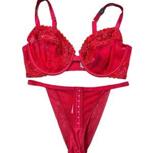 Victoria’s Secret LUXE Sexy Mesh Lace Velvet Unlined Demi bra & Brazilian Panty